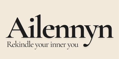A cream background with the text Ailennyn in bold, and beneath a slogan reading Rekindle your inner you.